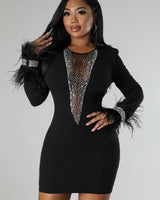 Tessai Crystal Black Feather and Rhinestone Dress - Black - Palazzo Couture Online
