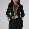 Tessai Crystal Black Feather and Rhinestone Dress - Black side view highlighting short hemline