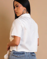 Text Edit Cropped Utility Shirt - Off White - Palazzo Couture Online
