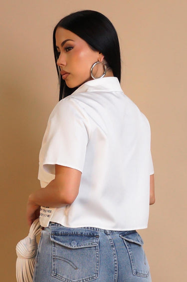 Text Edit Cropped Utility Shirt - Off White - Palazzo Couture Online