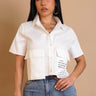 Text Edit Cropped Utility Shirt - Off White - Palazzo Couture Online