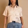 Text Edit Cropped Utility Shirt - Taupe - Palazzo Couture Online