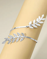Textured Leaf Vine Arm Cuff Bracelet - Silver - trendy women's jewelry