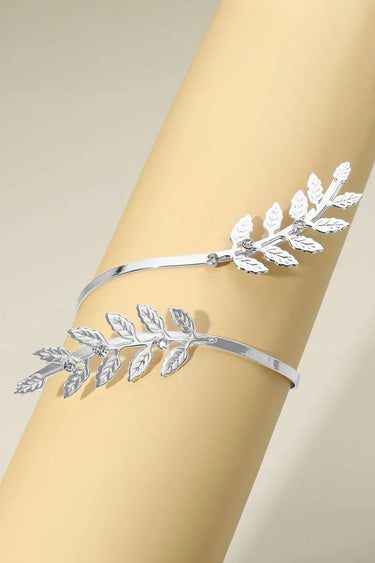 Textured Leaf Vine Arm Cuff Bracelet - Silver - trendy women's jewelry