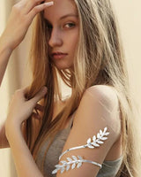 Textured Leaf Vine Arm Cuff Bracelet - Silver - elegant piece by Palazzo Couture