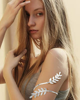 Textured Leaf Vine Arm Cuff Bracelet - Silver for women - fashion jewelry by Palazzo Couture