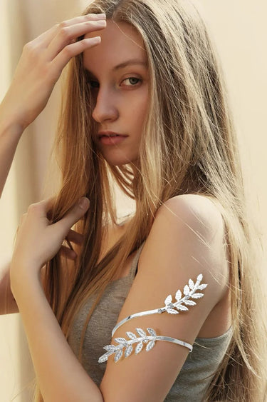 Textured Leaf Vine Arm Cuff Bracelet - Silver for women - fashion jewelry by Palazzo Couture