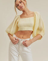 Textured Woven Open Back Blouse front view showing long sleeve design