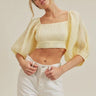 Textured Woven Open Back Blouse front view showing long sleeve design