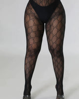 The Little Details GG Pattern Fishnet Tights Black – luxury-style patterned fishnet stockings from Palazzo Couture.