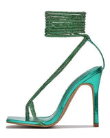 Thong Strappy Wrap Up Heeled Sandals (Green) - elegant heels for going out and events