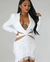 Women's White mini dress long sleeve style back view