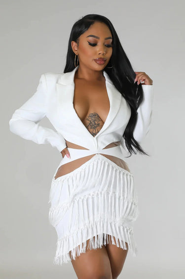Women's White mini dress long sleeve style back view