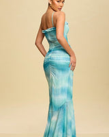 Tidal Glow Ruffle Mesh High - Low Dress - Teal - Palazzo Couture Online