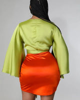 green satin blouse full styled look