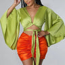 kiwi green satin blouse front view