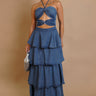 Tiered Twist - Front Denim Maxi Dress - Denim - Palazzo Couture Online