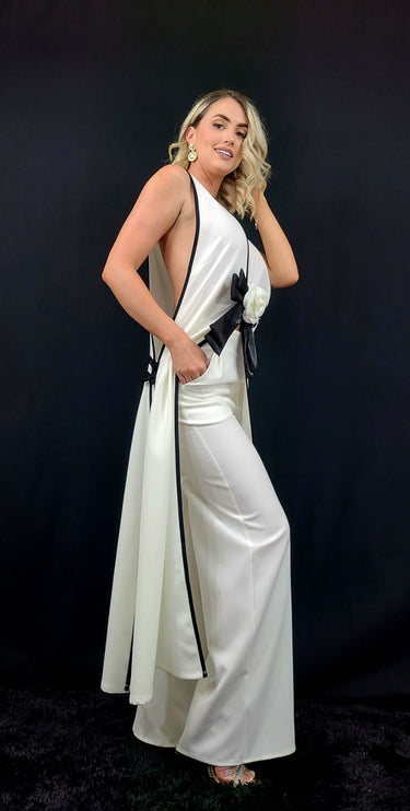 Elegant white pant set with sleeveless design – Timeless Bloom Pant Set