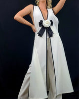 Belted ivory pant set – Timeless Bloom Pant Set with floral detail