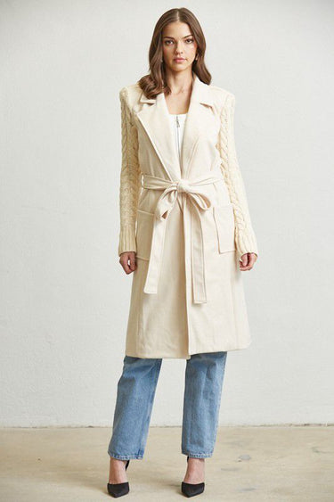 Timeless Cable Knit Belted Trench Coat - Palazzo Couture Online
