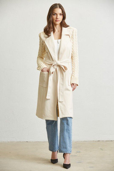 Timeless Cable Knit Belted Trench Coat - Palazzo Couture Online
