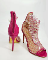Tisha High Heel Ankle Boots (Pink) - women's statement party shoes