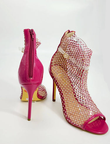 Tisha High Heel Ankle Boots (Pink) - women's statement party shoes