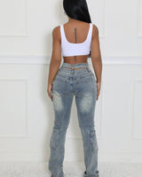 Touch of Glory Double Waist Denim Jeans - Palazzo Couture Online
