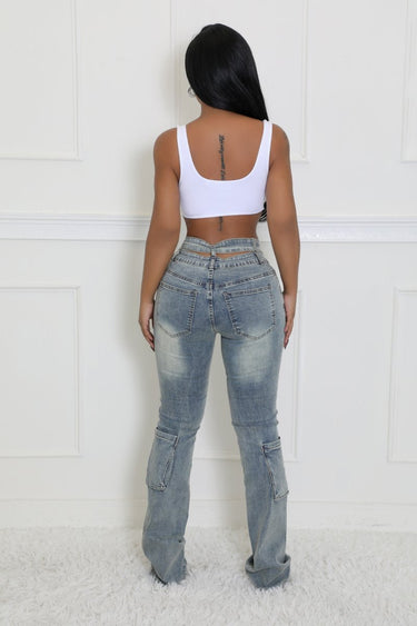 Touch of Glory Double Waist Denim Jeans - Palazzo Couture Online