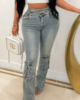 Touch of Glory Double Waist Denim Jeans - Palazzo Couture Online