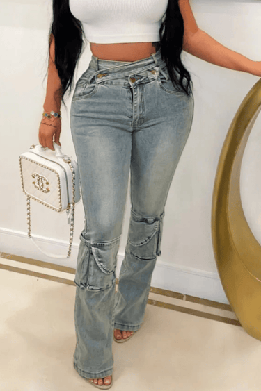 Touch of Glory Double Waist Denim Jeans - Palazzo Couture Online