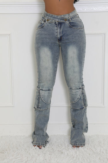 Touch of Glory Double Waist Denim Jeans - Palazzo Couture Online