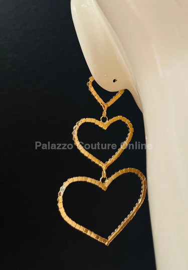 Trilove Earring Hanging Hearts (GOLD) - Palazzo Couture Online