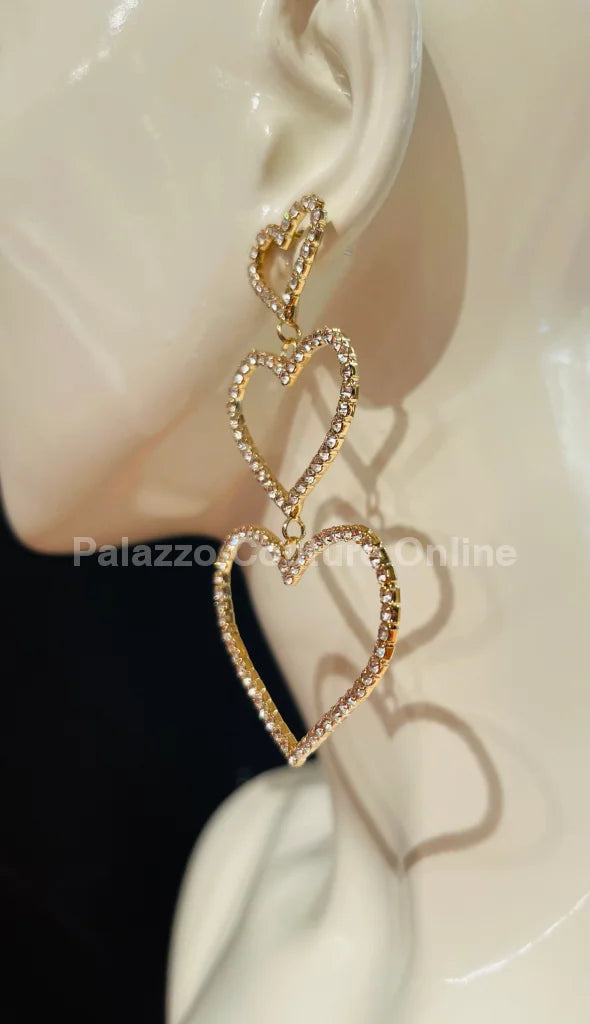 Trilove Earring Hanging Hearts (Gold) Earrings