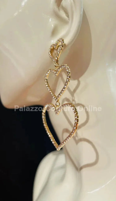 Trilove Earring Hanging Hearts (GOLD) - women's statement jewelry