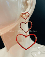 Trilove Earring Hanging Hearts (RED) - Palazzo Couture Online