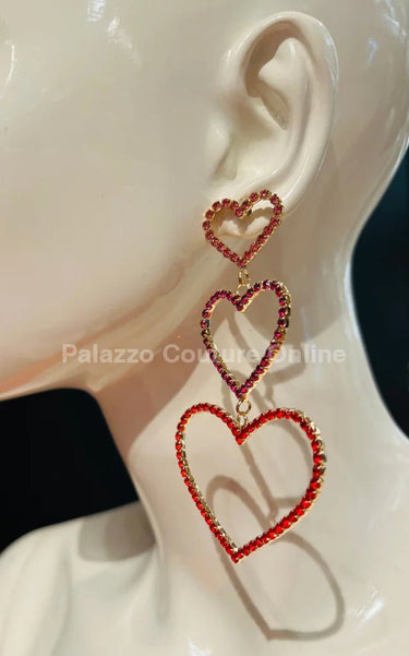 Trilove Earring Hanging Hearts (RED) - Palazzo Couture Online