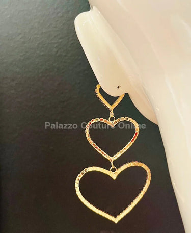 Trilove Earring Hanging Hearts (RED) - Palazzo Couture Online
