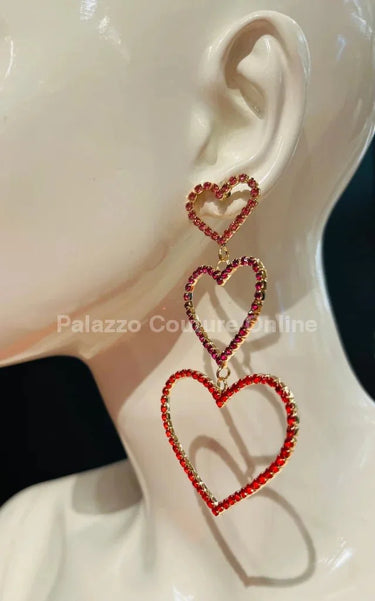 Trilove Earring Hanging Hearts (RED) - women's statement jewelry