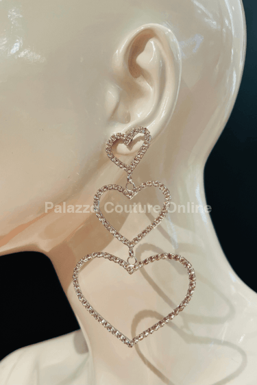 Trilove Earring Hanging Hearts (Silver) - Palazzo Couture Online