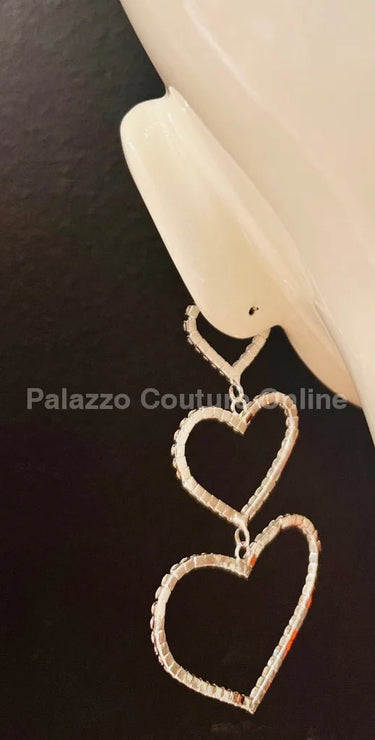 Trilove Earring Hanging Hearts (Silver) - Palazzo Couture Online