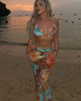 Tropic Wild 3 - Piece Bikini & Skirt Set - Blue Multi Print - Palazzo Couture Online