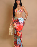 Tropic Wild 3 - Piece Bikini & Skirt Set - Blue Multi Print - Palazzo Couture Online