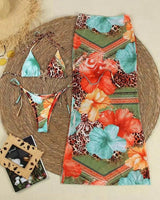 Tropic Wild 3 - Piece Bikini & Skirt Set - Blue Multi Print - Palazzo Couture Online