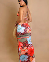 Tropic Wild 3-Piece Bikini & Skirt Set - Blue Multi Print - resort swimwear for women