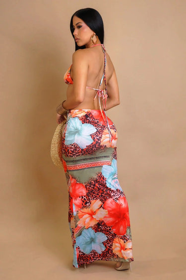 Tropic Wild 3-Piece Bikini & Skirt Set - Blue Multi Print - resort swimwear for women