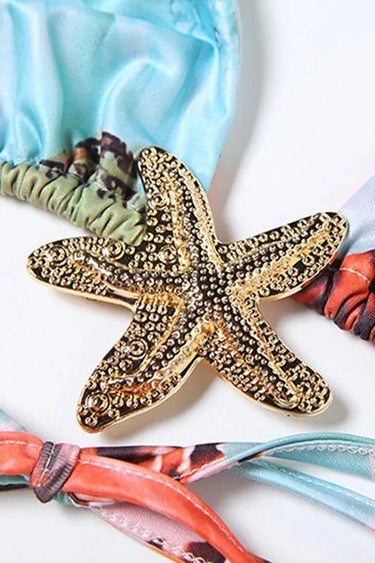 Tropic Wild 3-Piece Bikini & Skirt Set - Blue Multi Print - summer beach swimwear for women