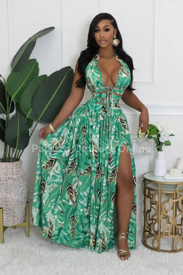 Tropical Allure Cutout Summer Maxi Dress - Palazzo Couture Online
