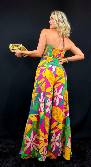 Tropical Bliss Printed Linen Two Piece Pant Set - Palazzo Couture Online