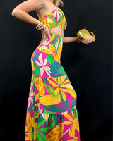 Tropical Bliss Printed Linen Two Piece Pant Set showing coordinated top and pants construction